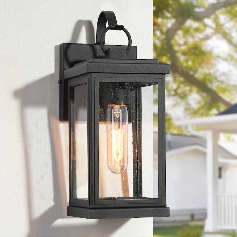 Bern Mid-Century Modern Black 1-Light Outdoor Lantern Wall Sconce - L 5.1" x W 6.3" x H 12.2" - 1/Pack