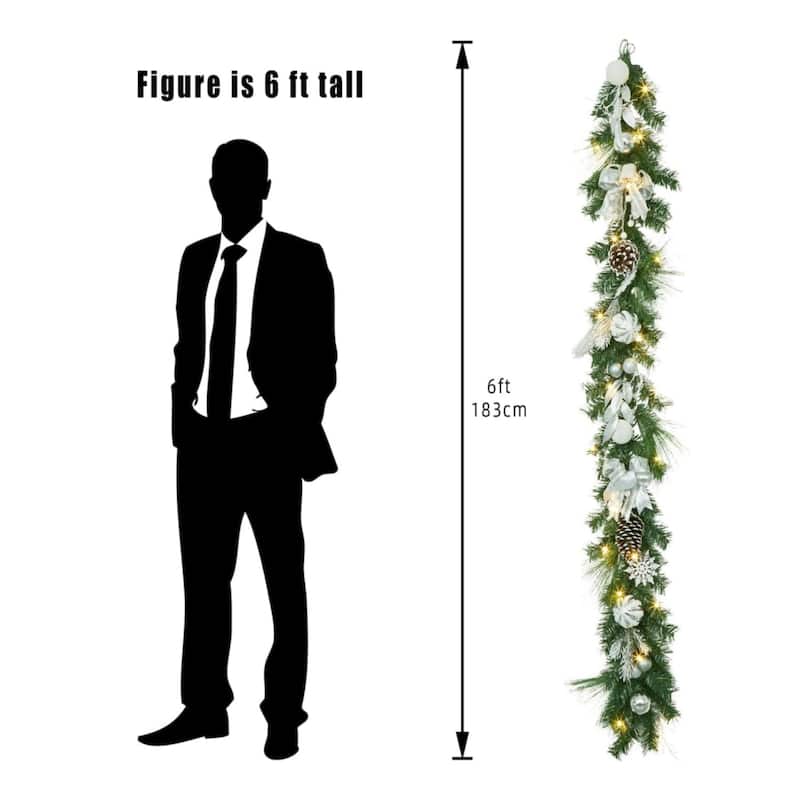 6FT Battery Powered Xmas Garland Prelit Lights Indoor/Outdoor with Timer - N/A