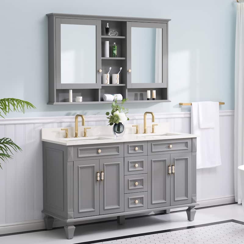 Modern Surface Mount Solid Wood Framed Medicine Cabinet With Mirror and Shelves
