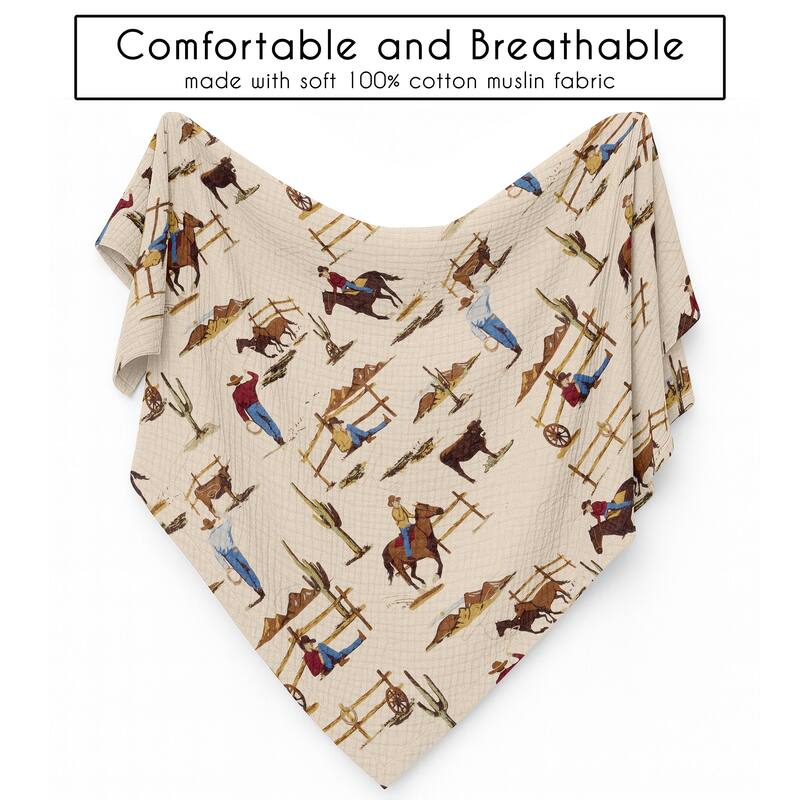 Sweet Jojo Designs Brown Western Cowboy Boy 100% Cotton Muslin Baby Swaddle Receiving Blanket - Wild West, Southern Charm, Horse