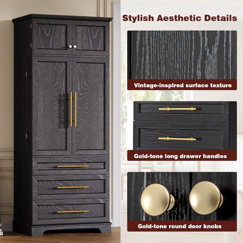 Rossetta Farmhouse Two-Tone Color Contrast Recessed Panel Design Kitchen Pantry Cabinet with Adjustable Thick Shelves