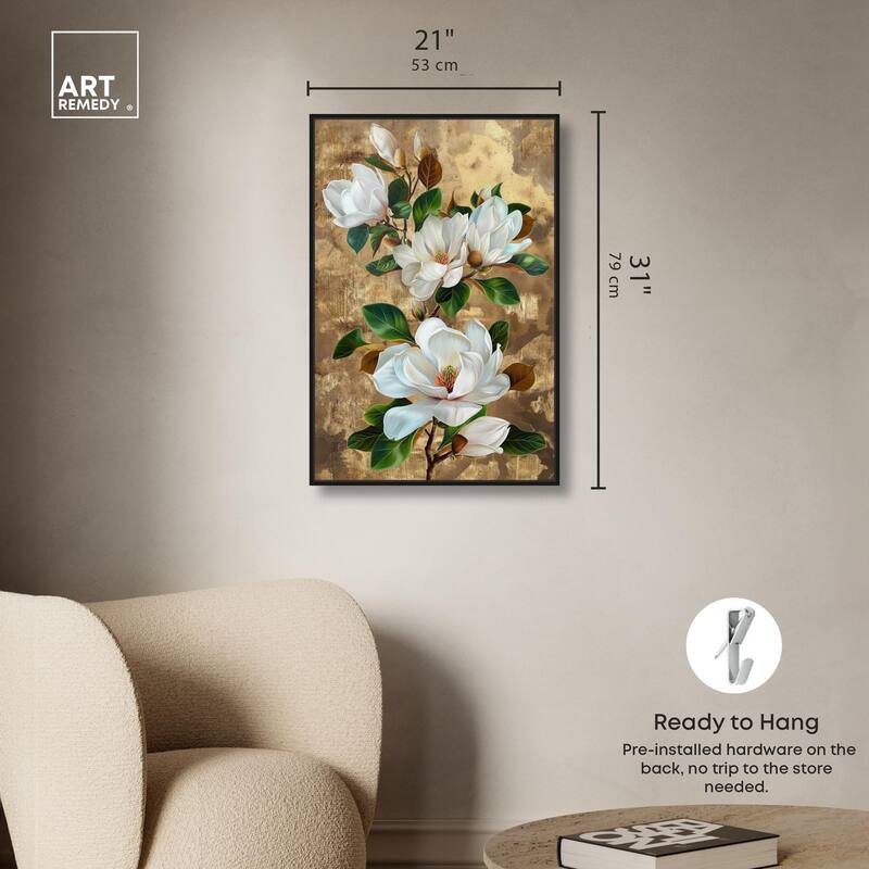 Guilded White flora Canvas by Art Remedy