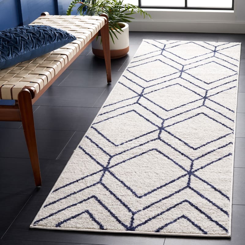 SAFAVIEH Adirondack Benilda Modern Geometric Rug - 12' Runner - Light Grey/Navy