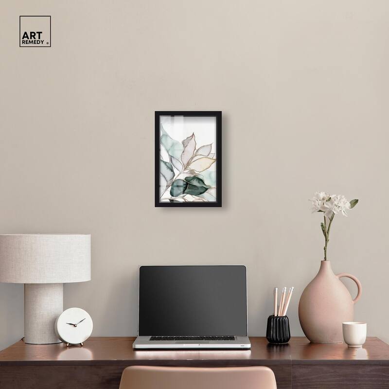 Pastel Leaves with Gold I Shadowbox by Art Remedy