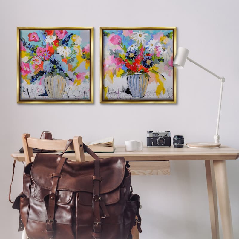 Stupell Vibrant Flower Vase Collection Framed Floater Canvas Wall Art Design By Joan Curtis (Set of 2)
