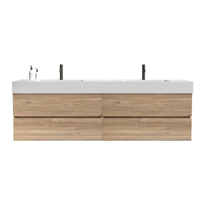 GDFStudio - Grace Wall-Mounted Bathroom Vanity with Engineered Quartz Sink & Soft Close Drawers, without Drainage and Faucet