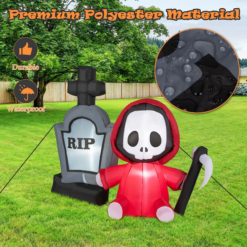 Gymax 5FT Halloween Inflatable Tombstone & Reaper Combo w/ LED &