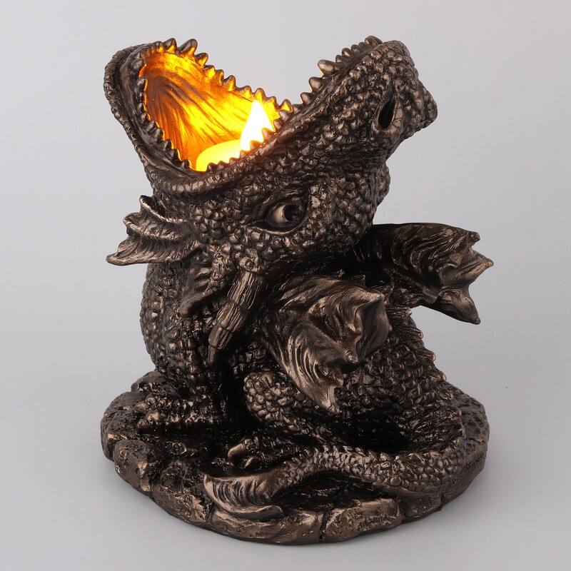 5.31 inches Height Polyresin Dragon Breath Tealight Candle Holder Bronze Finish Figurine