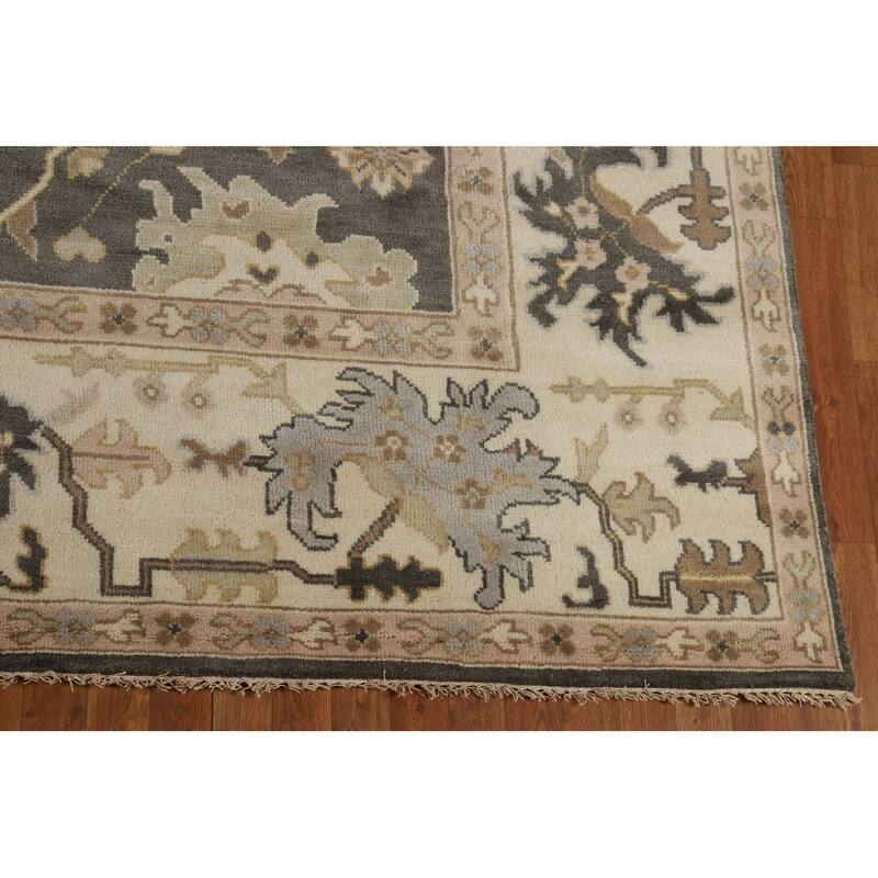 Gray Oushak Oriental Area Rug Hand-Knotted Wool Carpet - 9'0"x 11'11"