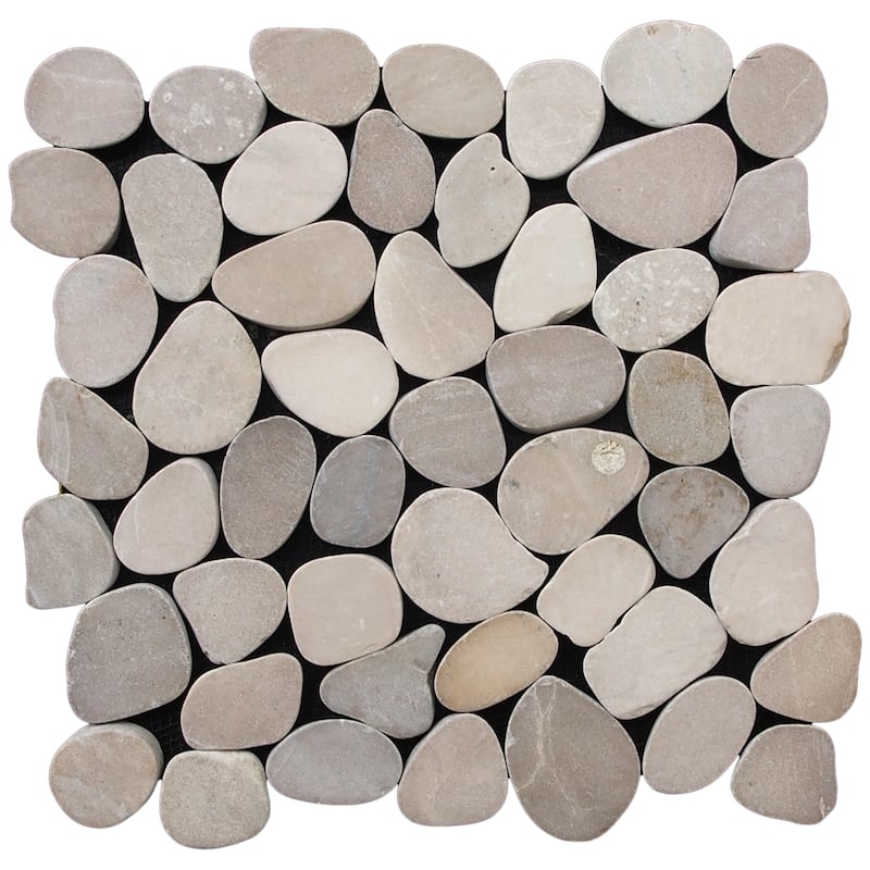 Sliced Pebble 11 in. x 11 in. Mesh-Mounted Mosaic Wall and Floor Tile - Tan Natural - 11 in. x 11 in.