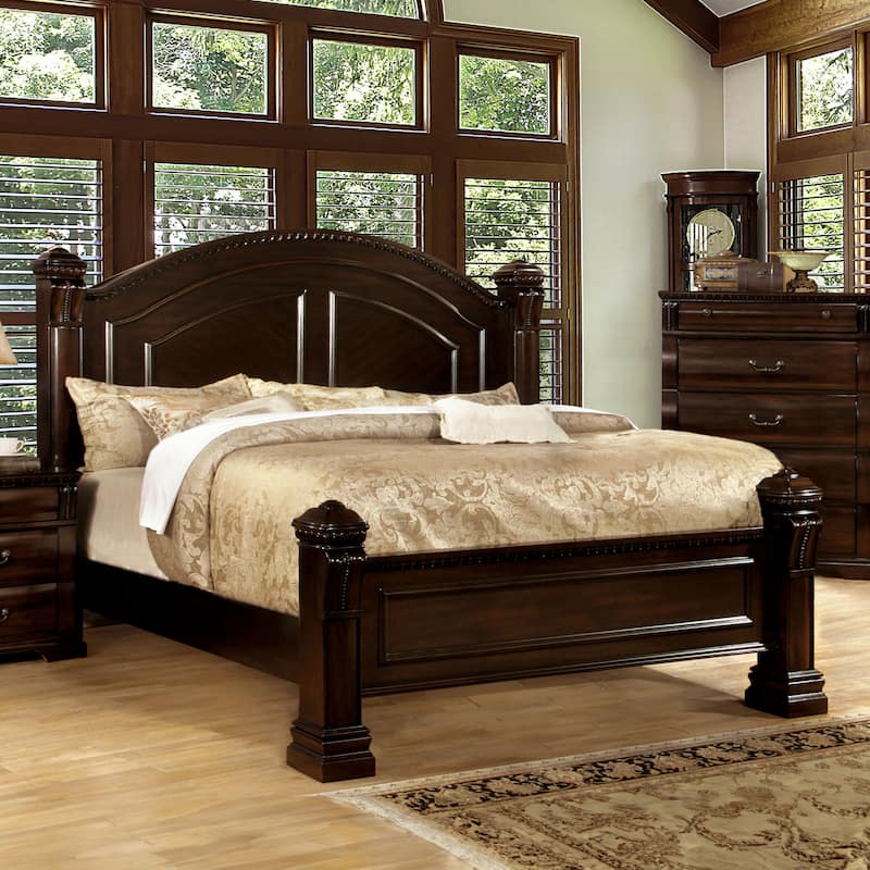 Furniture of America Tay Traditional Cherry Solid Wood Four Poster Bed - King
