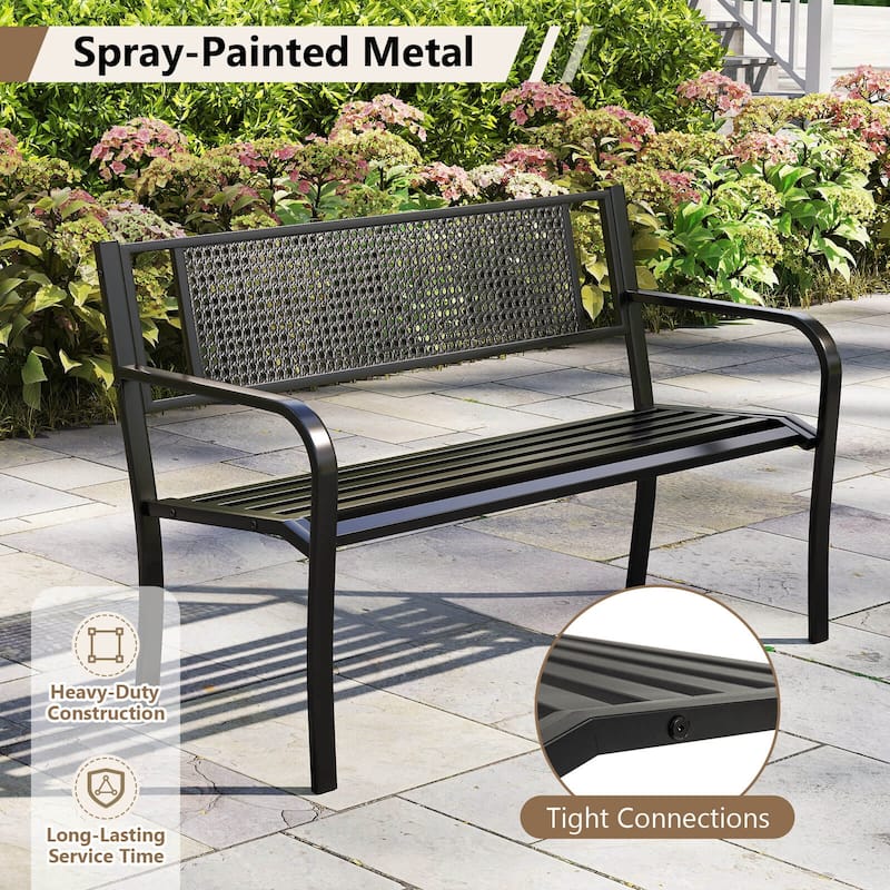 Costway 50" Garden Bench with Patterned Backrest and Curved Armrests - See Details