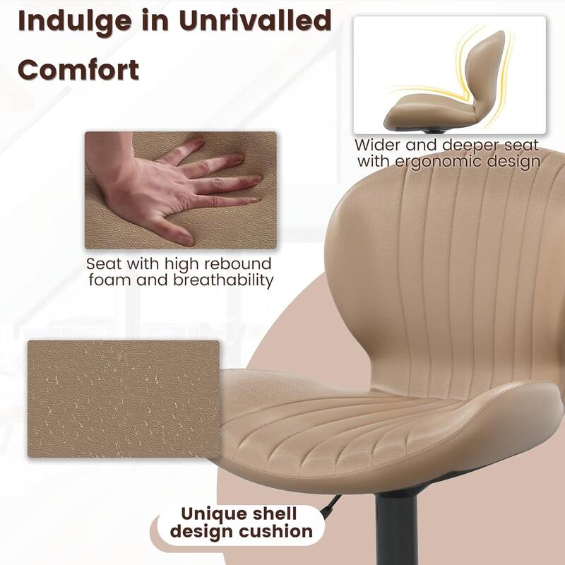 BOSSIN Set of 2 Modern Adjustable Bar Stools, Faux Leather Upholstered Swivel Counter Stools - 16.5"D x 19.6"W x 46.9"H