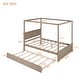preview thumbnail 4 of 36, Full Size Canopy Bed with Twin Size Trundle Bed, Solid Wood Full Platform Bed with Headboard, Footboard and Slat Support