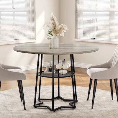 Round Dining Table for 4, 38.6 Inch Wood Dining Room Table with Storage Shelf(Only Table)