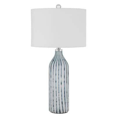 30" Aqua Grey Glass Table Lamp with White Drum Shade and 3-Way 72” Cord Switch for Bedroom - 30" H x 15" W x 15" D