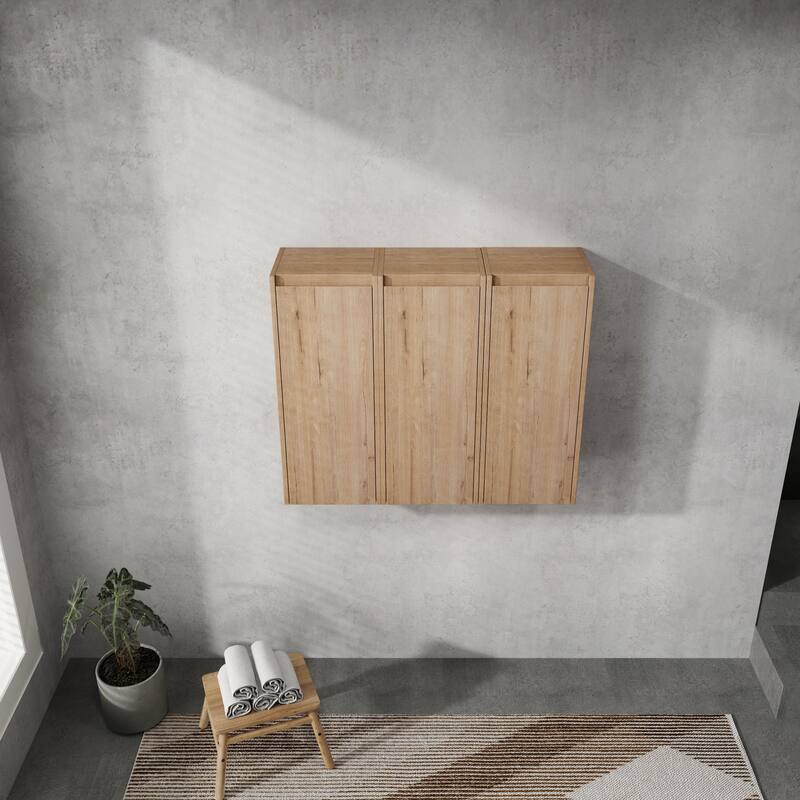 Modern Wall-Mounted Bathroom Side Cabinet with Soft-Close Doors, Floating Design, 6 Storage Compartments, 12-Inch Width