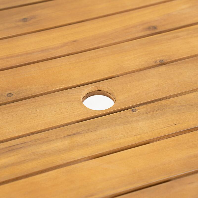 Christopher Knight Home - Solid Acacia Wood Outdoor Patio Dining 5/7-Piece Set with Cushions & Umbrella Hole