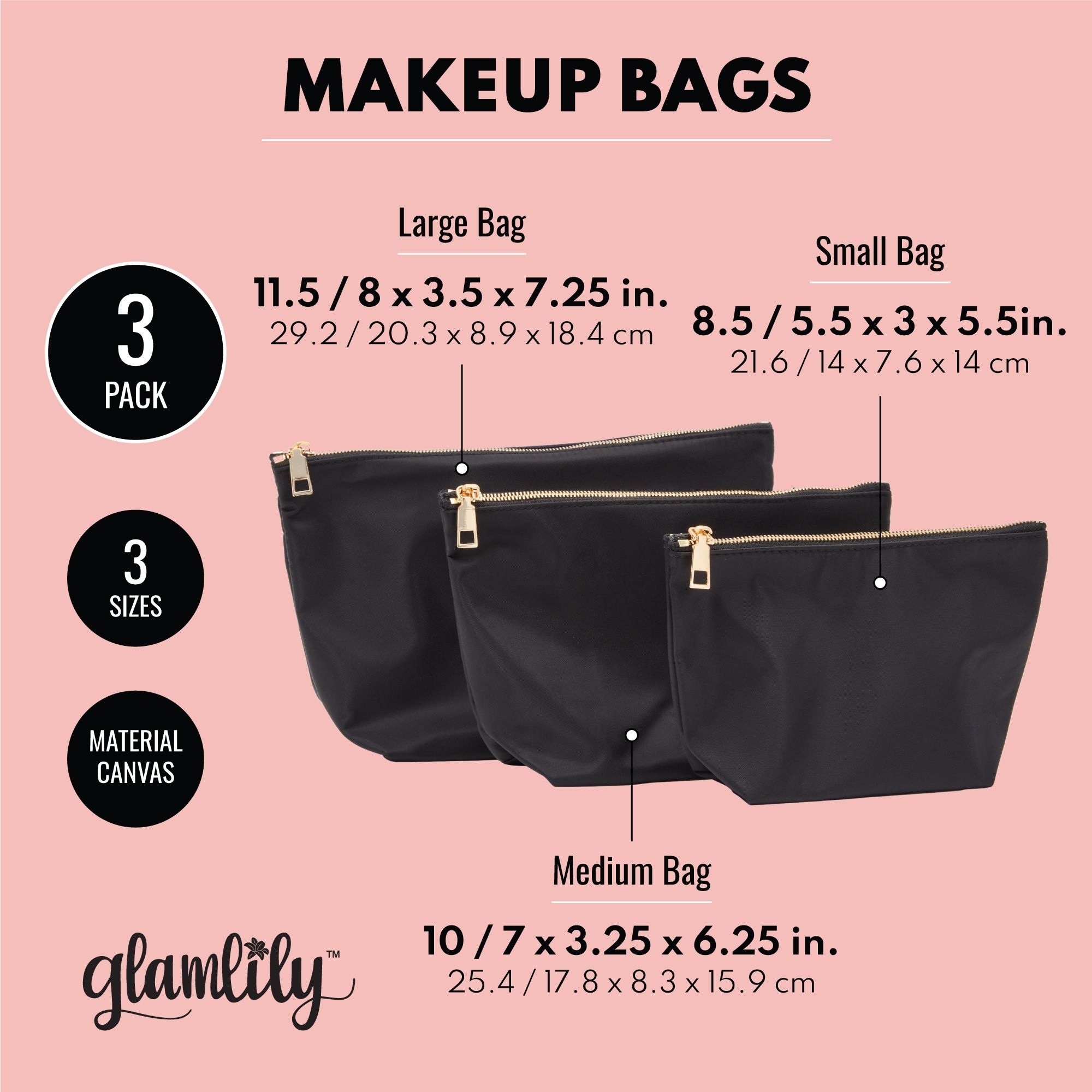 Mesh Makeup Bags Set, Zipper Pouches for Cosmetics (Black, 4 Piece Set)