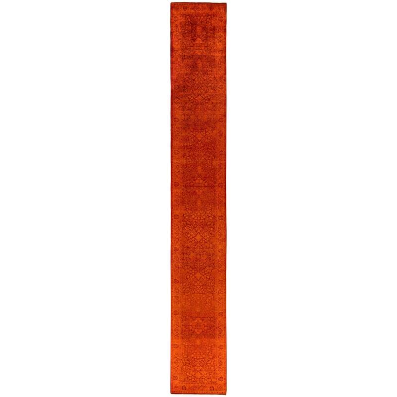 Overdyed One-of-a-Kind Hand-Knotted Area Rug - Orange - 2' 5" x 17' 10"