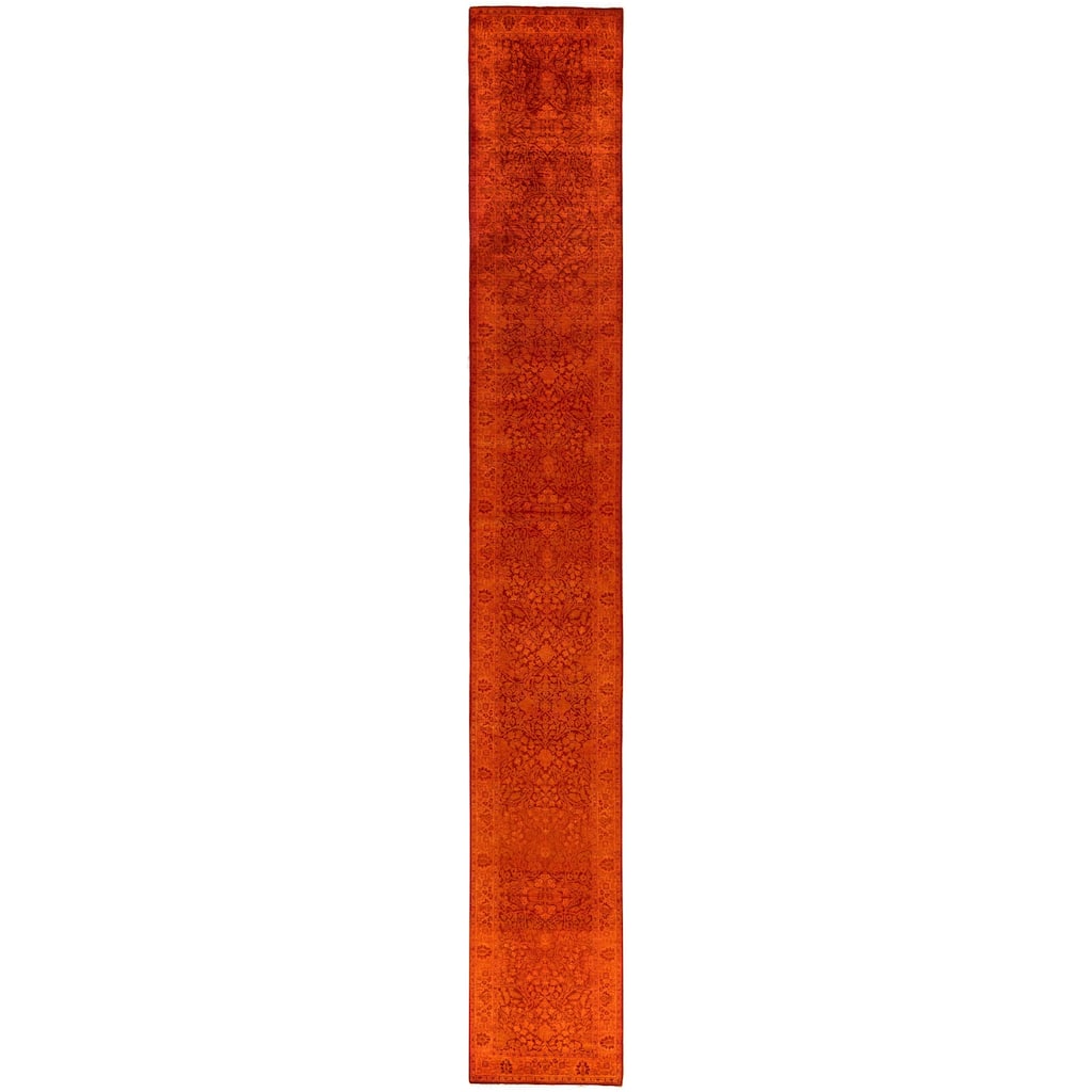 Overdyed One-of-a-Kind Hand-Knotted Area Rug - Orange - 2' 5" x 17' 10"