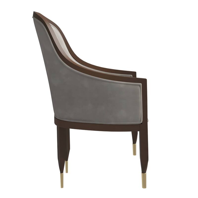 Belle Upholstered Leather Dining Chair Rubberwood Legs with Gold Caps Set of 2