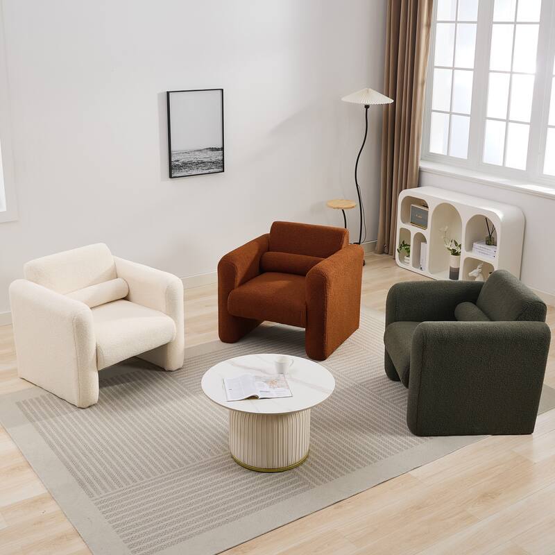 Seaweed Green Modern 30.7" Lambskin Sherpa Fabric Upholstered Accent Chair with Back and Pillow for Living Room