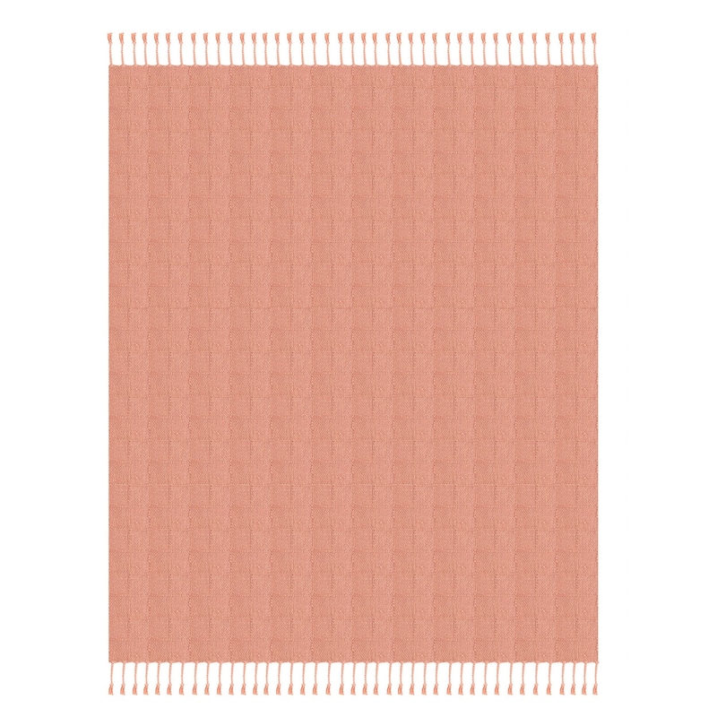 50" X 60" Pink Woven Cotton Throw Blanket with Fringe