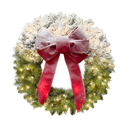 Puleo International Pre-lit 30" Half Flocked Artificial Christmas Wreath - N/A