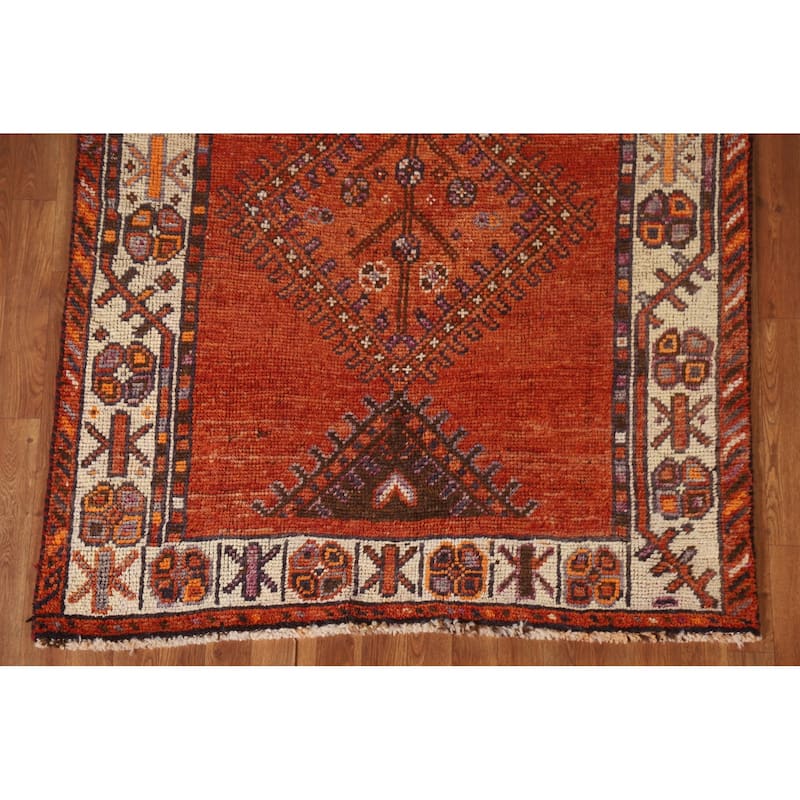 Geometric Qashqai Persian Vintage Runner Rug Handmade Wool Carpet - 4'5"x 13'3"