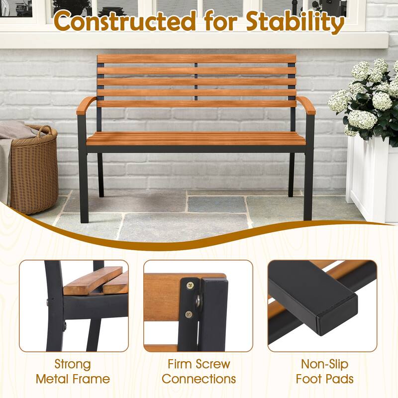 Gymax Outdoor Bench Acacia Wood Patio Loveseat w/ Backrest Armrests