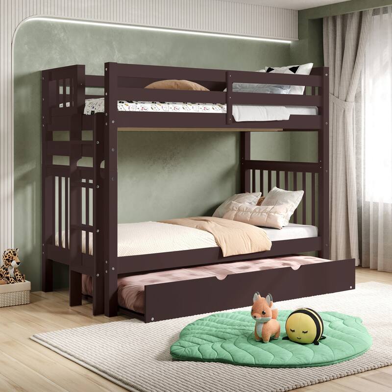 Taylor & Olive Trillium Tall Twin over Twin Bunk Bed, Twin Trundle - Dark Cherry
