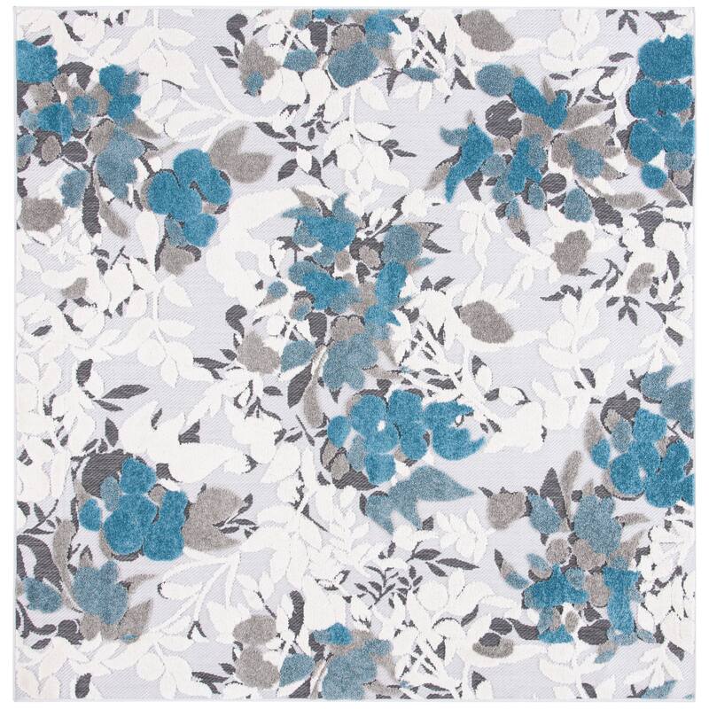 SAFAVIEH Cabana Eleri Indoor/ Outdoor Waterproof Patio Rug - 6'7" Square - Beige/Blue