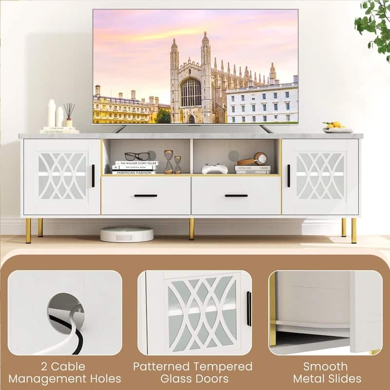Modern Faux Marble 71-Inch TV Stand for 80" TVs White - 73 inches