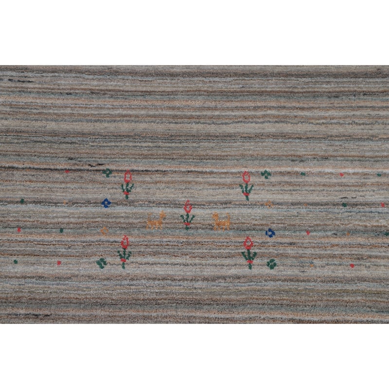 Hand Knotted Oriental 100% Wool Carpet Tribal Stripe Multi-Colored Gabbeh Area Rug - 12' 4'' X 9' 2''