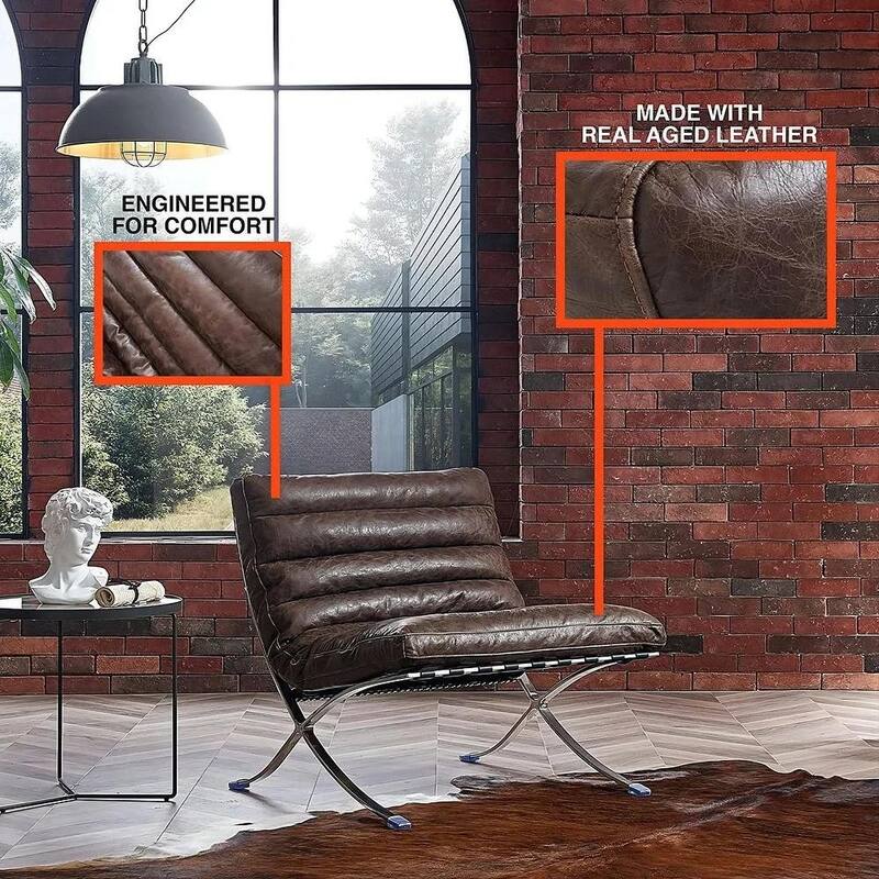 Barcelona Foldable Tufted Genuine Leather Mid Century Lounge Chair