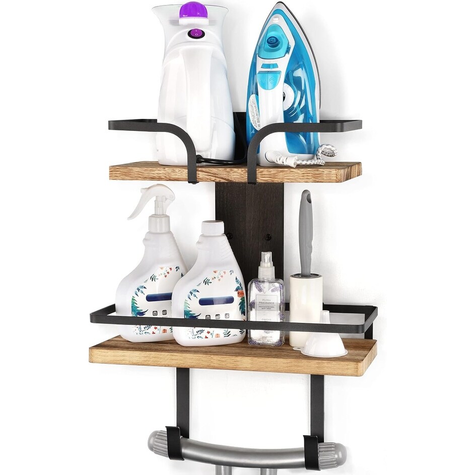 2 Layer Iron and Ironing Board Holder Laundry Room Shelves Solid Wood with Removable Hooks On Sale Bed Bath Beyond 39158800