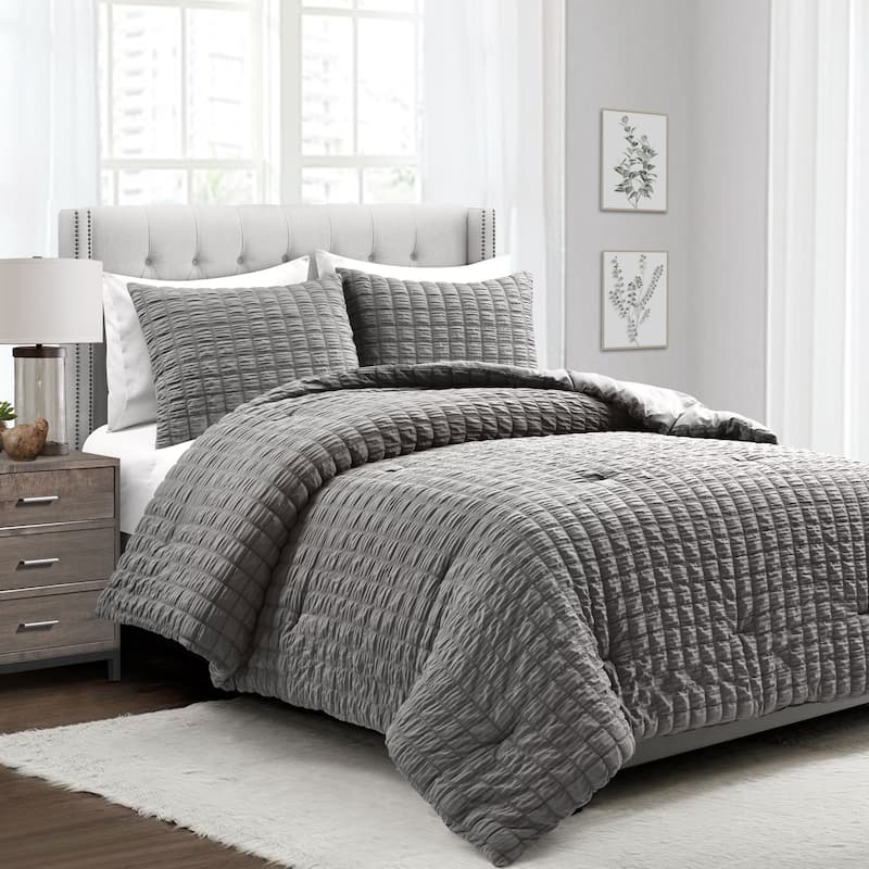 Lush Decor Crinkle Textured Dobby Comforter Set - Dark Gray - Full - Queen