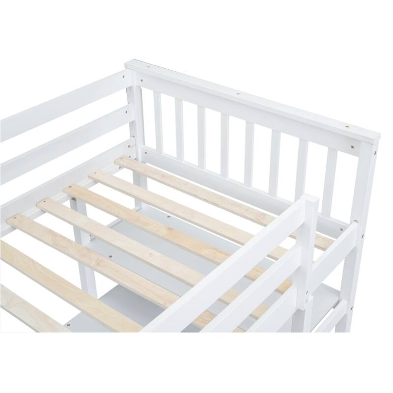 Twin Size Loft Bed with Storage Shelves and Under-bed Desk in White