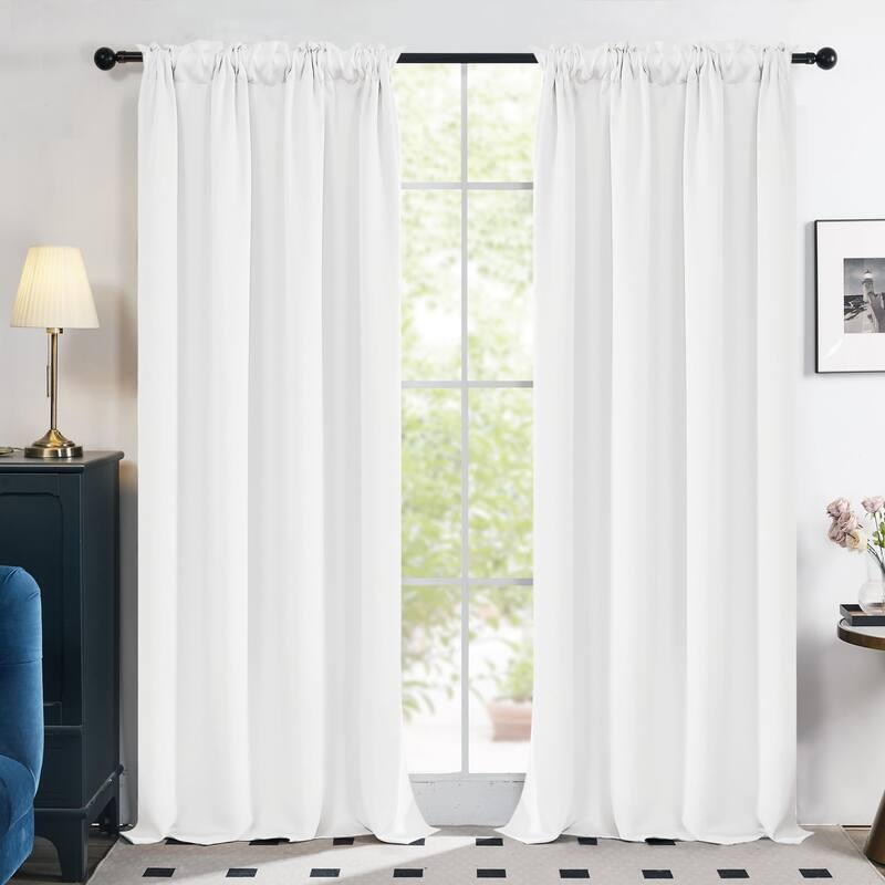 Deconovo Solid Rod Pocket Curtain Panel Pair, Set of 4 Panels - 42x54 Inch - White
