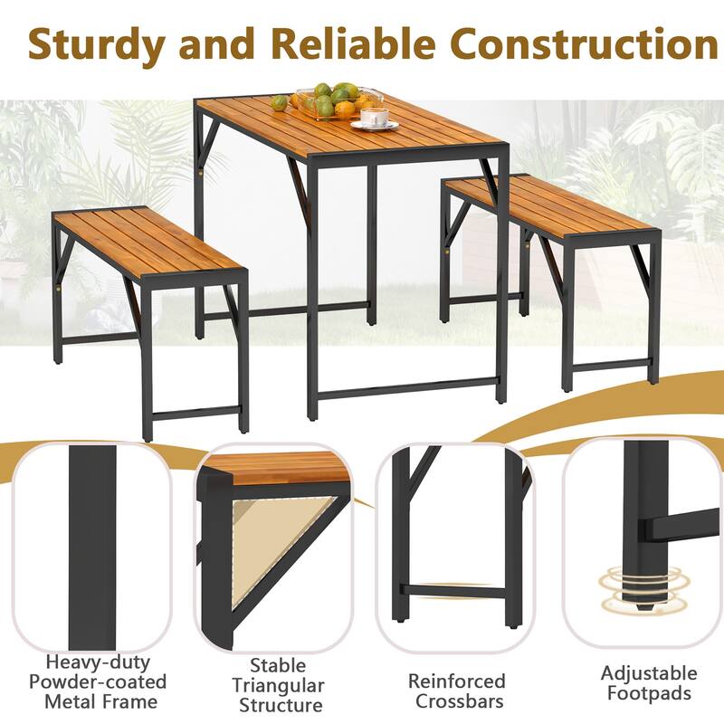 Gymax 3 PCS Dining Set for 4 People Outdoor Picnic Table & 2 Benches