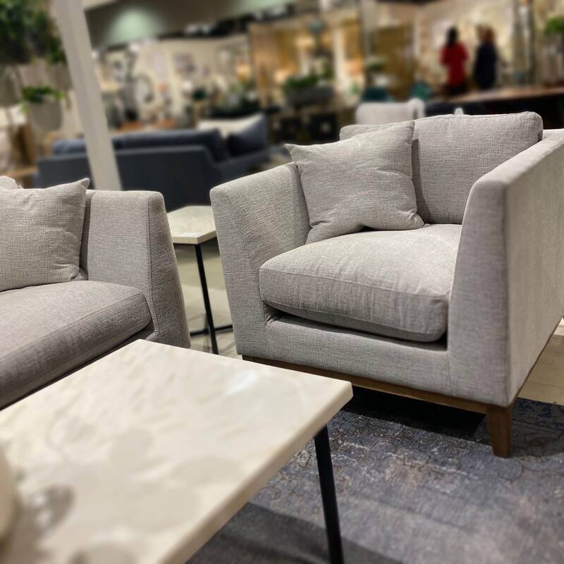 Plush Upholstered Club Chair, Woven Tweed Neutral