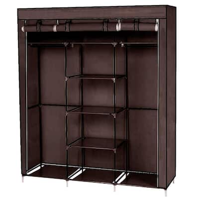 69" Portable Clothes Closet Non-Woven Fabric Wardrobe Double Rod Storage,Brown