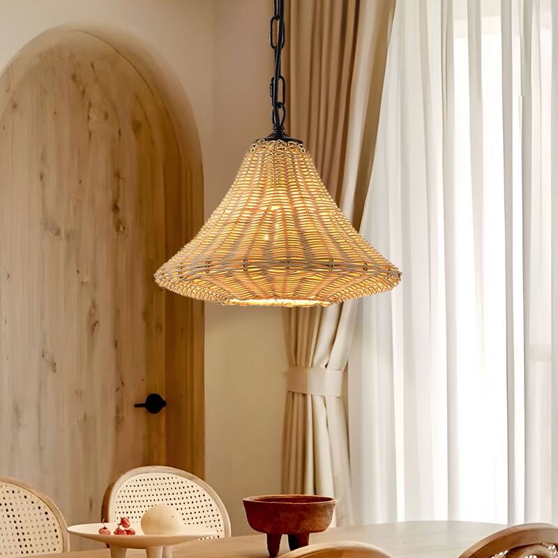 Starsky 1-Light 11.81in Handwoven Rattan Cone Pendant - 1-Light