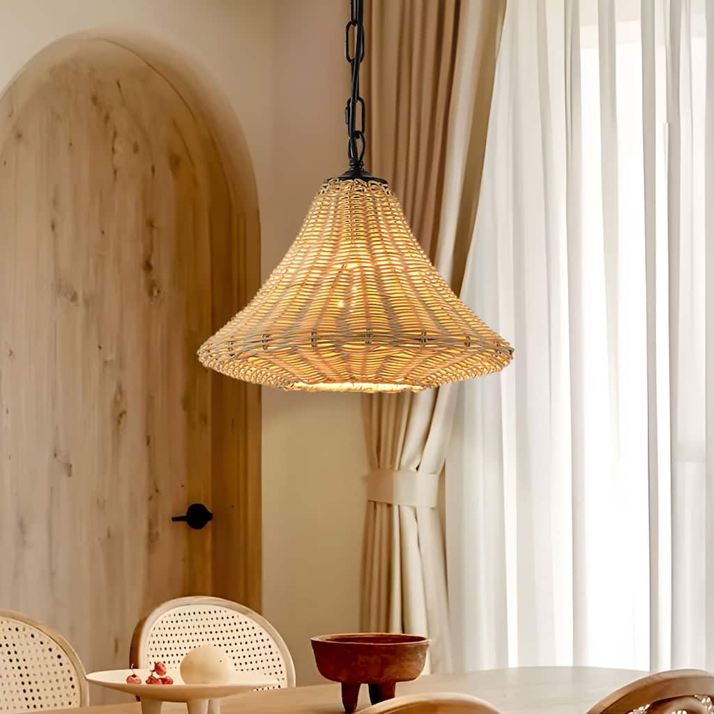 Starsky 1-Light 11.81in Handwoven Rattan Cone Pendant