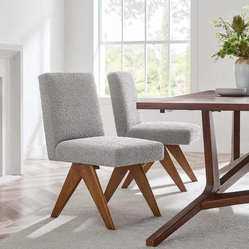 Lyra Boucle Fabric Dining Room Side Chair - Set of 2 - Light Gray