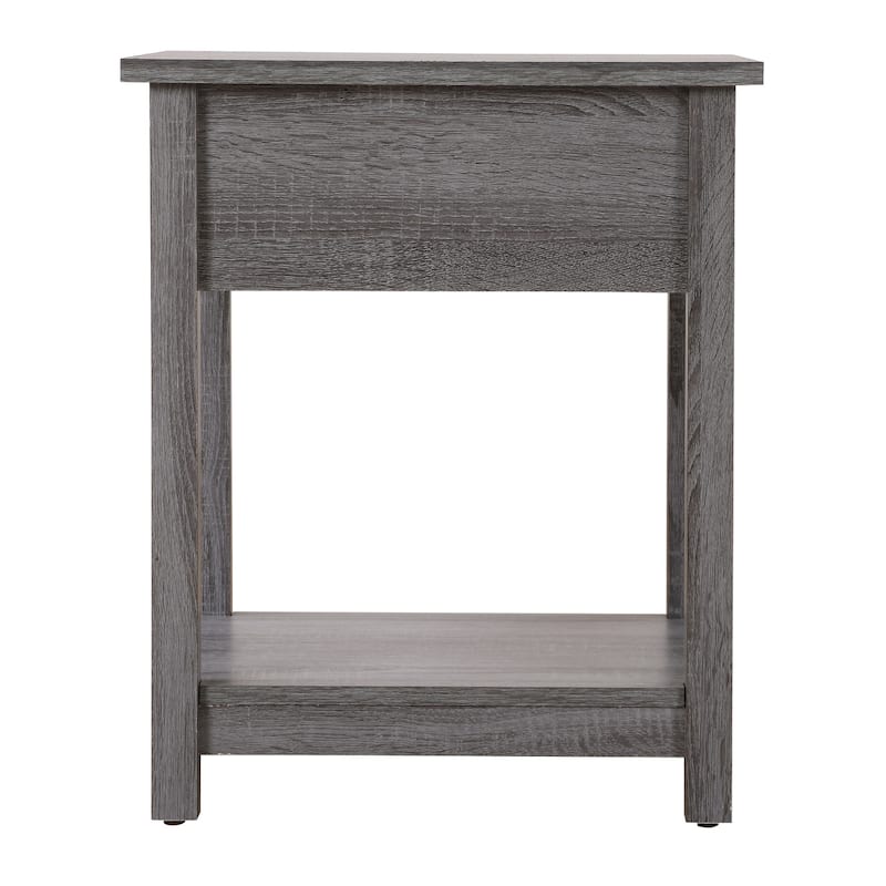 Grey Nightstand 24x20x19 Modern Compact Bedside Table with Chic Neutral Finish, Sturdy Build and Stylish Bedroom Appeal