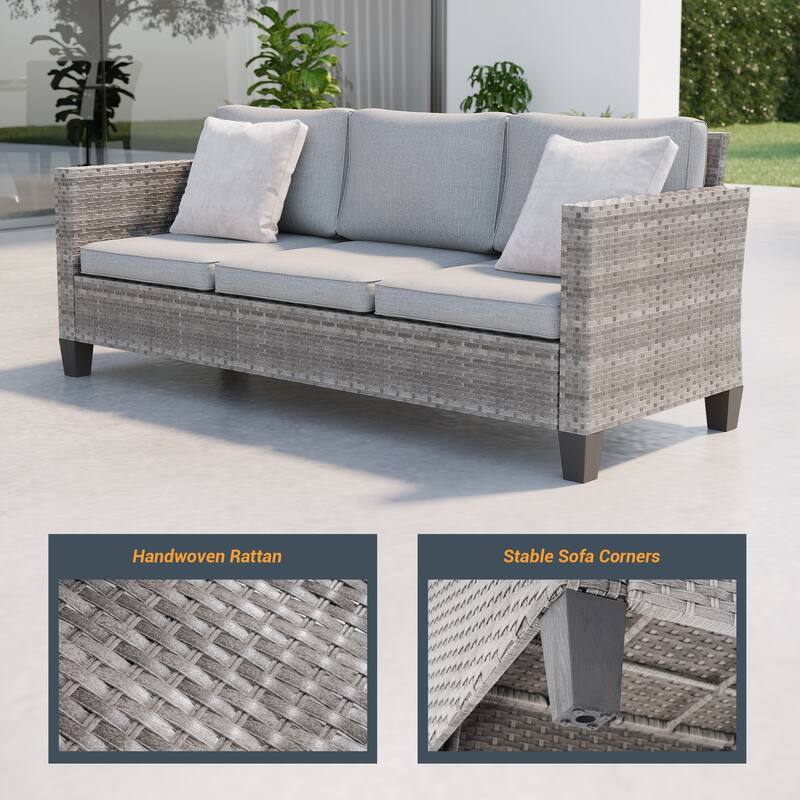 LIVOOSUN Patio 6Pcs Furniture Conversation Gray Rattan Swivel Rocking Sofa Set
