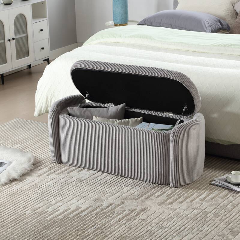 House Hold Storage Ottoman,Bedroom End Bench,Upholstered Fabric Storage Ottoman with Safety Hinge