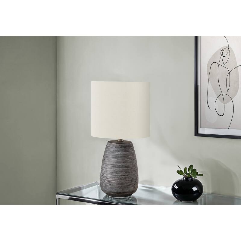 Lighting, 19"h, Table Lamp, Grey Ceramic, Ivory / Cream Shade, Contemporary - Grey